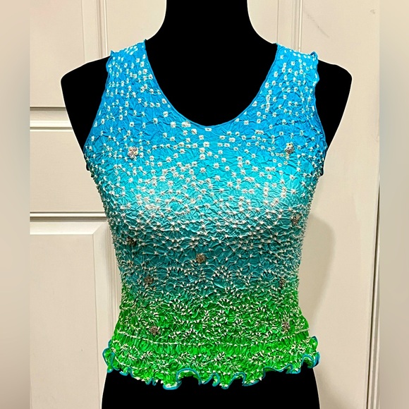 Chaudry KC Blue and Green Sequin Stretch Tank Top - Picture 1 of 4